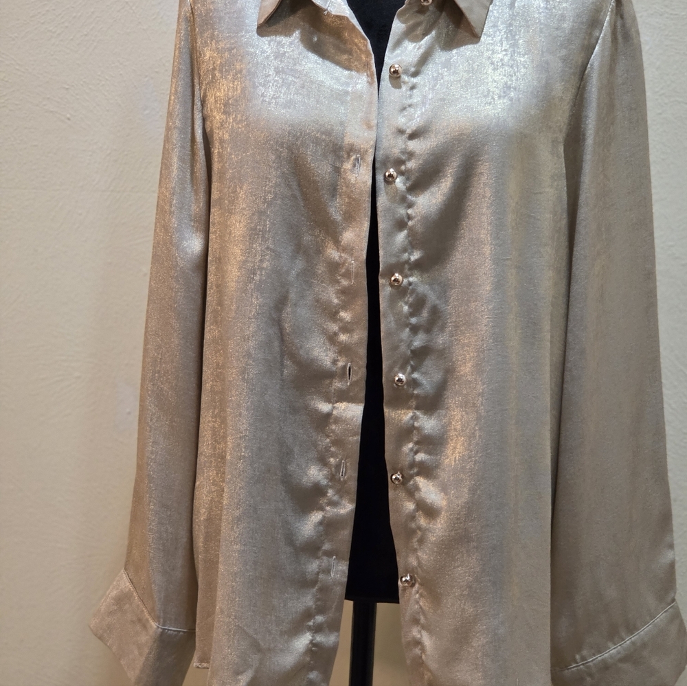 Elegant Metallic Button-Up Blouse